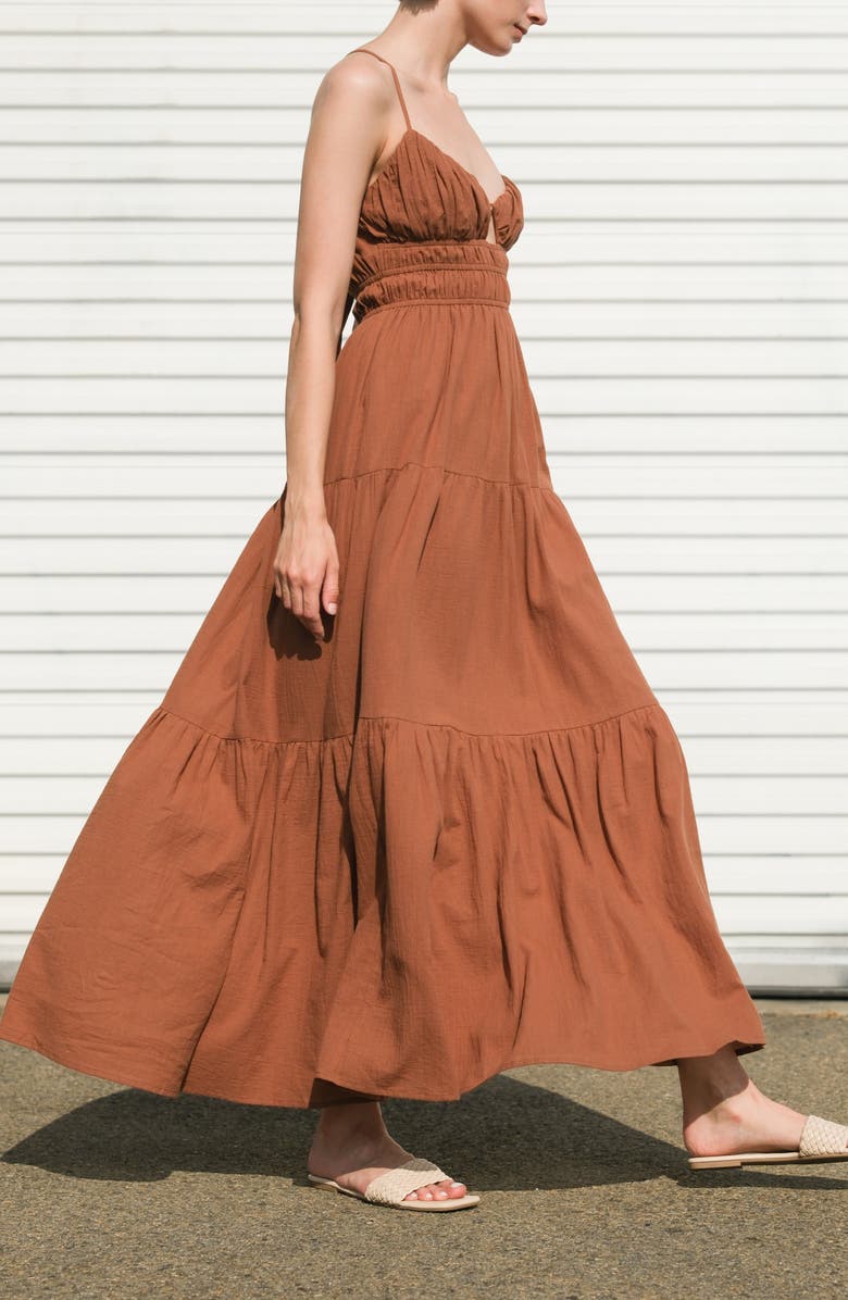 FREEMARKET Solid Tiered Cotton Maxi Sundress, Alternate, color, Brown