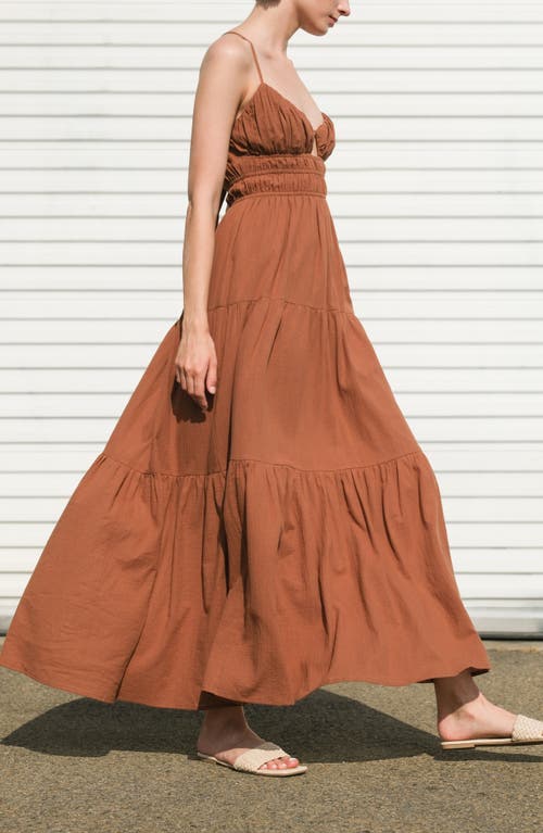Freemarket Solid Tiered Cotton Maxi Sundress In Brown