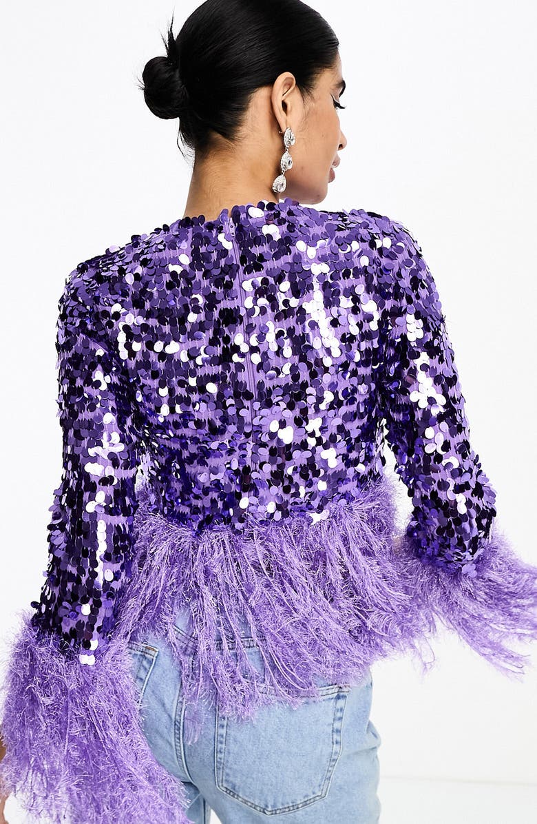 ASOS DESIGN Faux Feather Trim Top, Alternate, color,