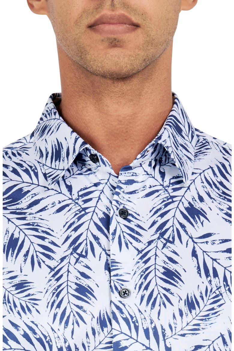 Regular Fit Leaf Print Recycled Performance Golf Button-Down Shirt, Alternate, color, WHITE/BLUE