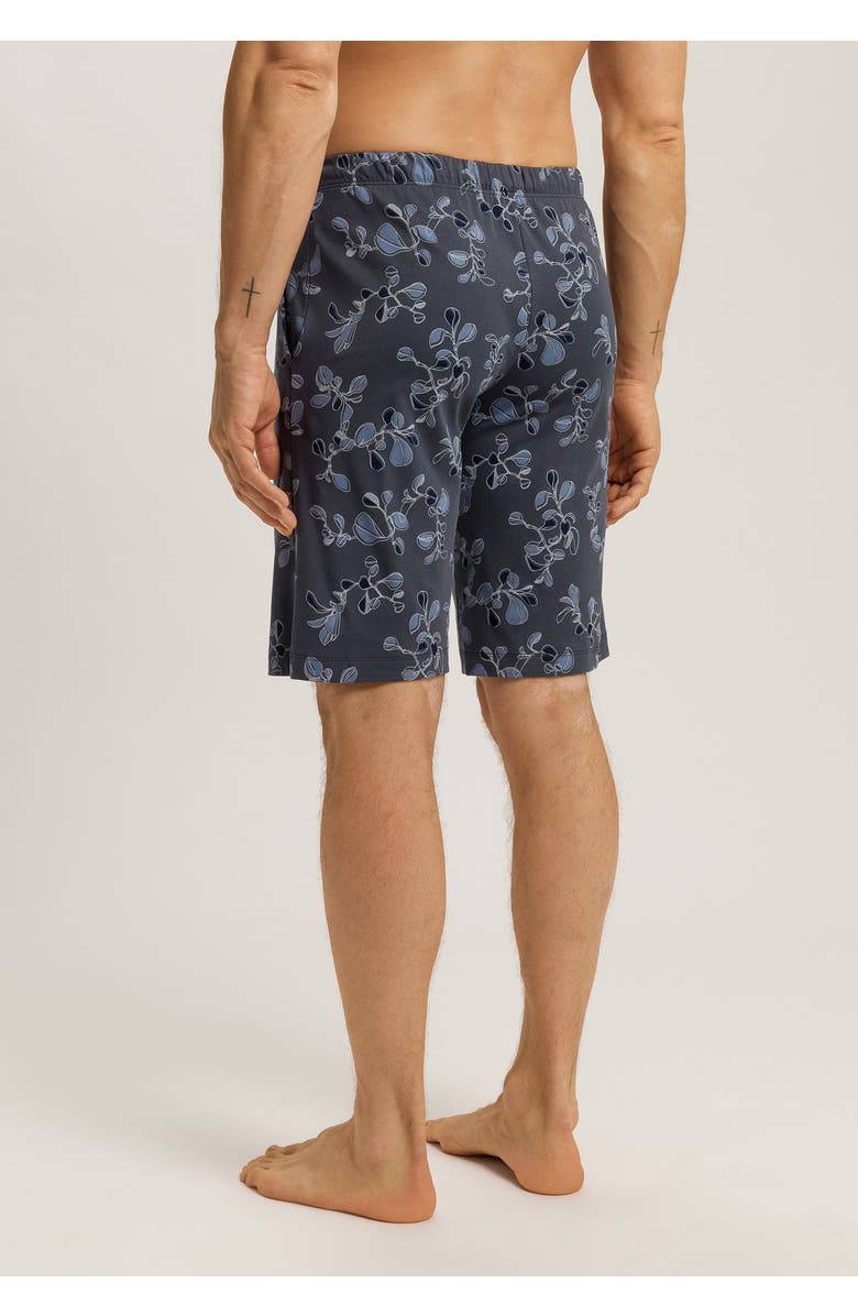 Hanro Night And Day Drawstring Cotton Shorts, Alternate, color, Aqua Ink Leaves
