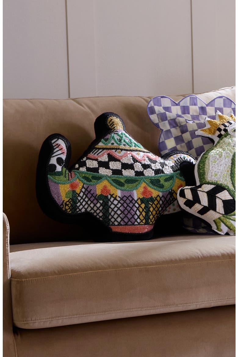 Beaded Teapot Throw Pillow, Alternate, color, MULTI