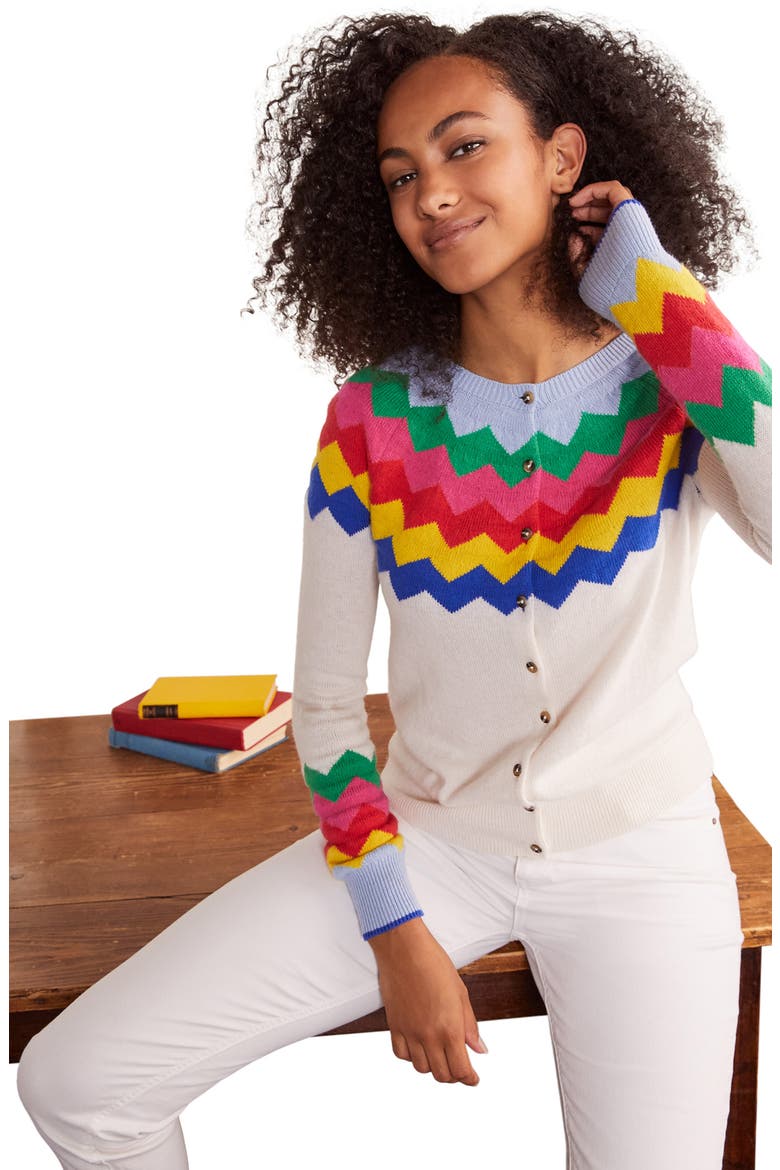 Rothesay Fair Isle Cardigan, Alternate, color, ECRU RAINBOW CHEVRON