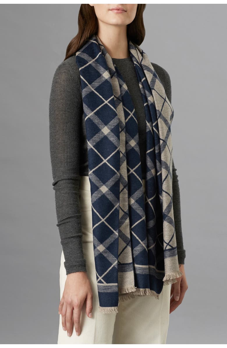 Helen Kaminski Bloomsbury Brushed Silk Librarian Check Print Oblong Scarf, Main, color, 