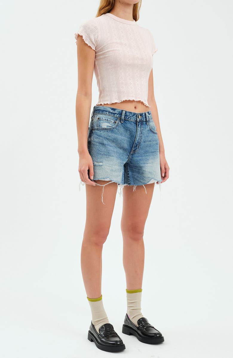 DAZE Crossroad Mid Rise Denim Cutoff Shorts, Alternate, color, 