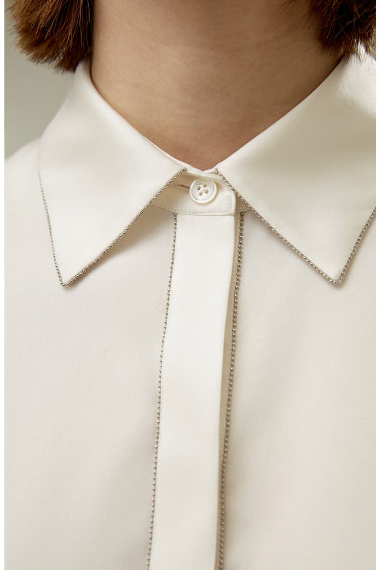 Beaded Chain Silk Shirt for Women, Alternate, color, Pearl White