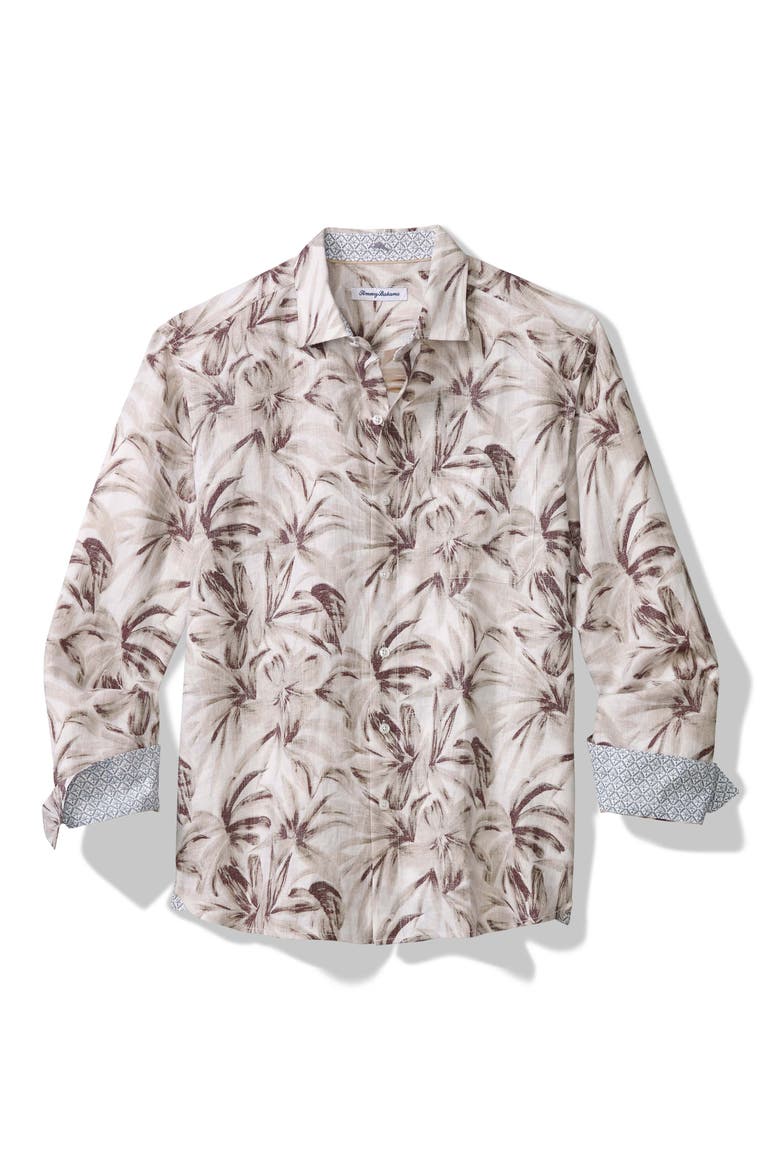 Paradise Dunes Floral Linen Button-Up Shirt, Main, color, SOFT BROWN