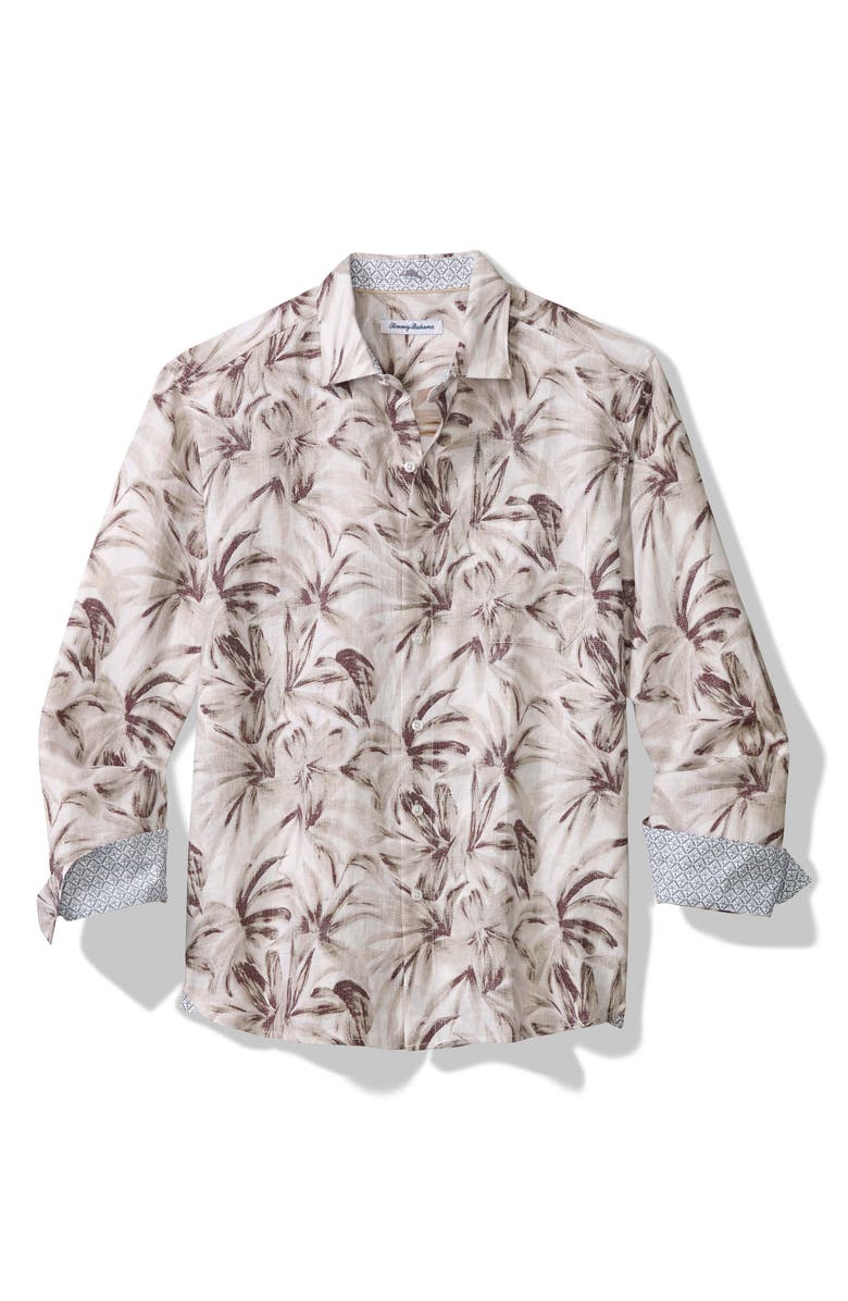 Tommy Bahama Paradise Dunes Floral Linen Button-Up Shirt, Main, color, Soft Brown