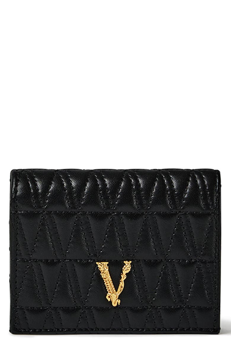 Versace Virtus Quilted Leather Bifold Wallet, Main, color,