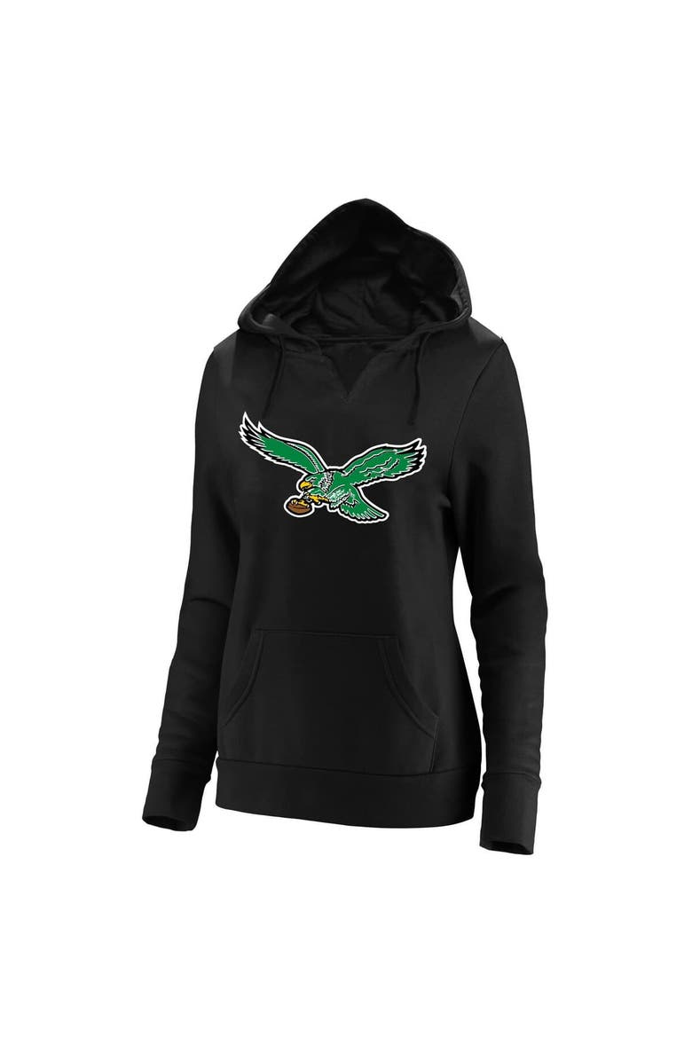 FANATICS Women's Fanatics Black Philadelphia Eagles Plus Size Throwback Logo V-Neck Pullover Hoodie, Main, color, Black