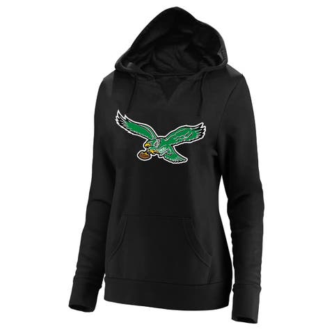 Women's Fanatics Black Philadelphia Eagles Plus Size Throwback Logo V-Neck Pullover Hoodie