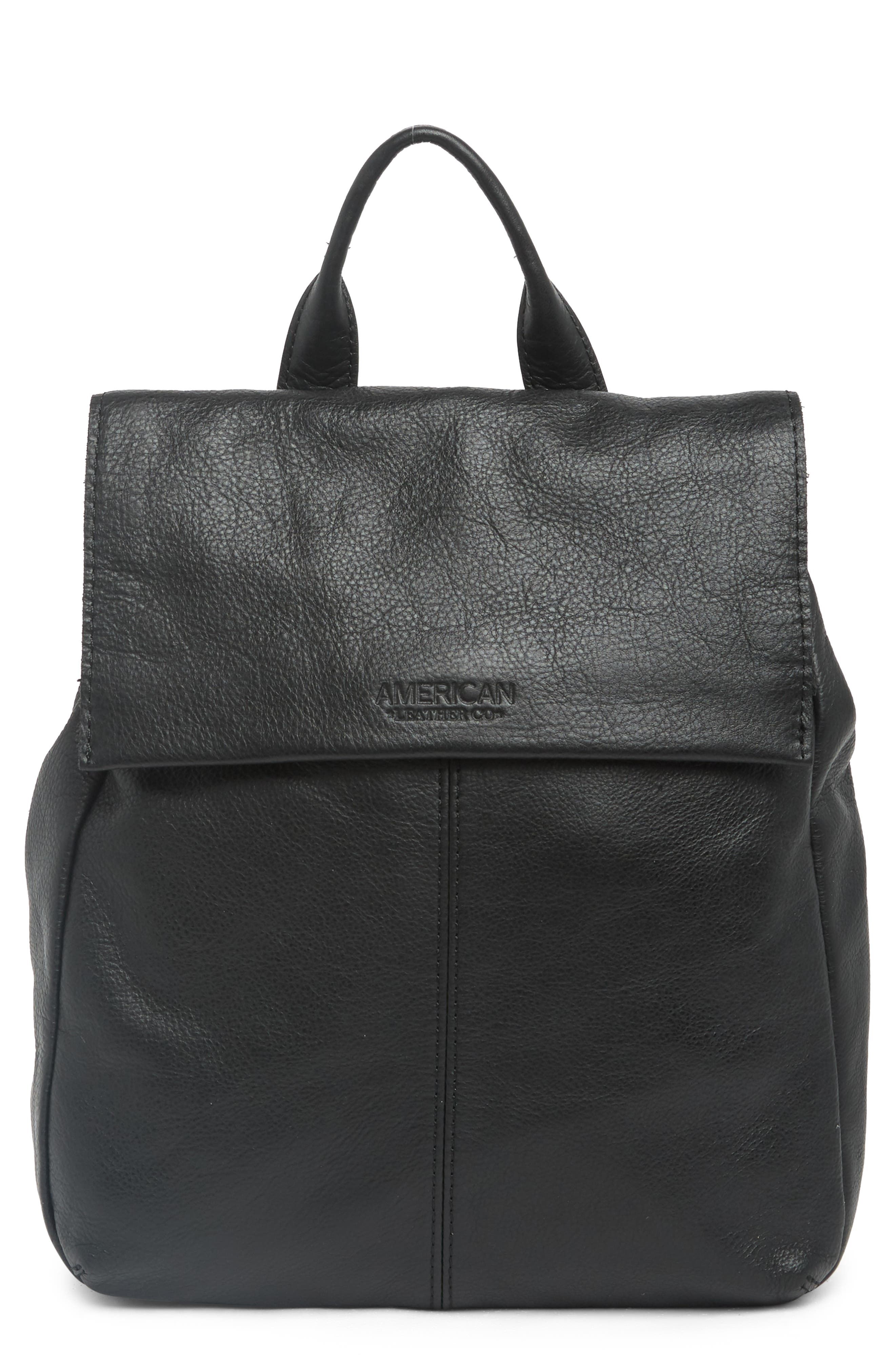 AMERICAN LEATHER CO. Liberty Leather Flap Backpack, Main, color, 