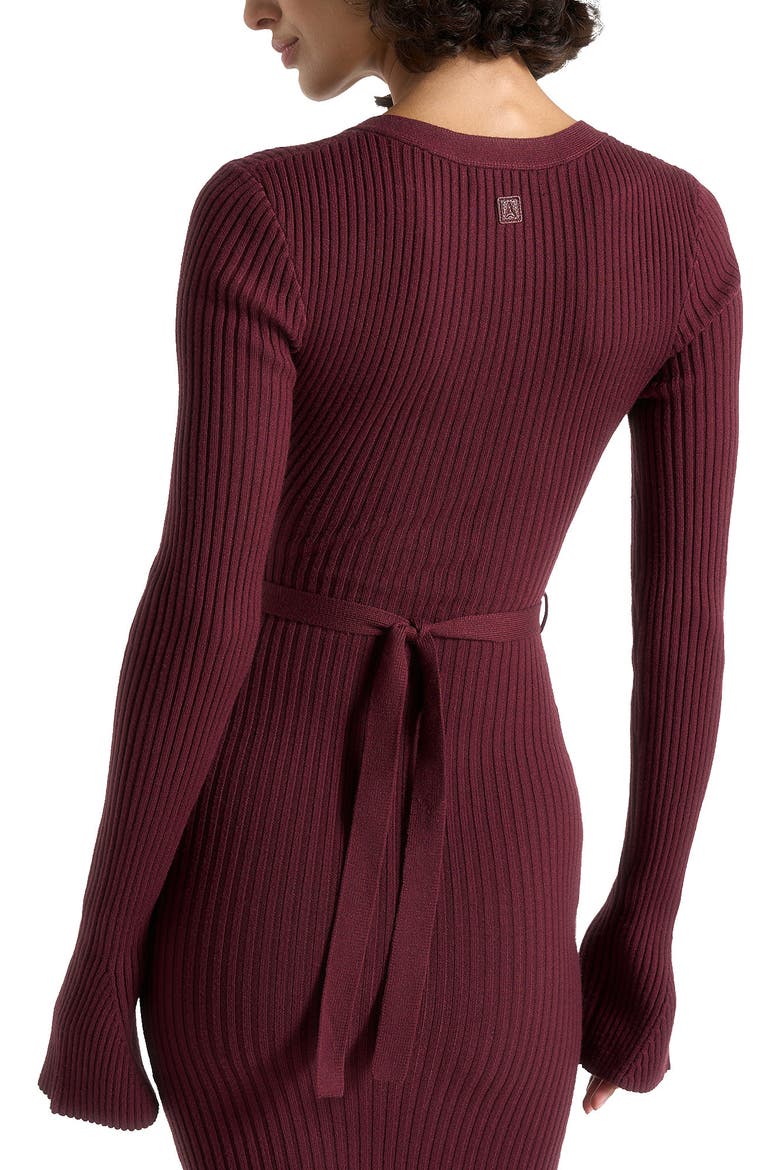 Assia Long Sleeve Knitted Midaxi Dress With Belt, Alternate, color, Wine Red