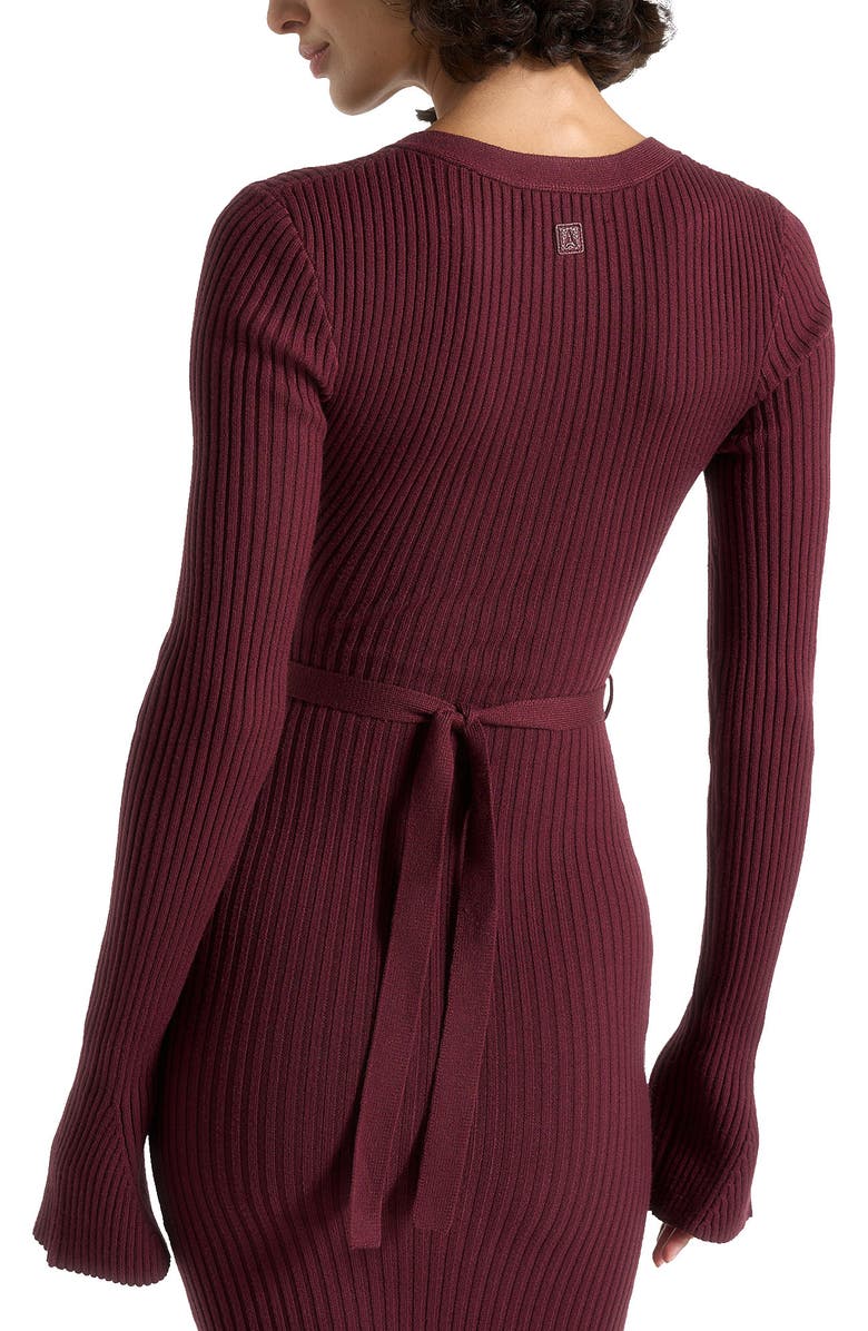 Manière De Voir Assia Long Sleeve Knitted Midaxi Dress With Belt, Alternate, color, Wine Red