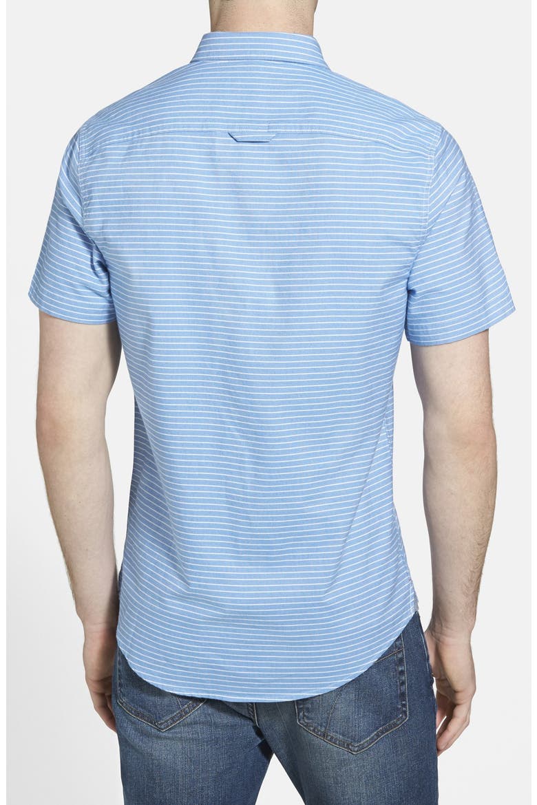 'Clarkson' Trim Fit Short Sleeve Stripe Woven Shirt, Alternate, color, BLUE PARISIAN MACKENZIE STRIPE