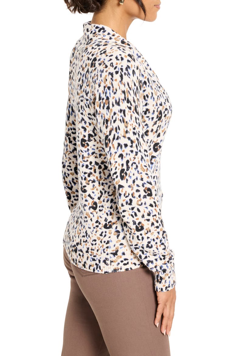 Cheetah Spot V-Neck Cotton Blend Sweater, Alternate, color, NEUTRAL MULTI