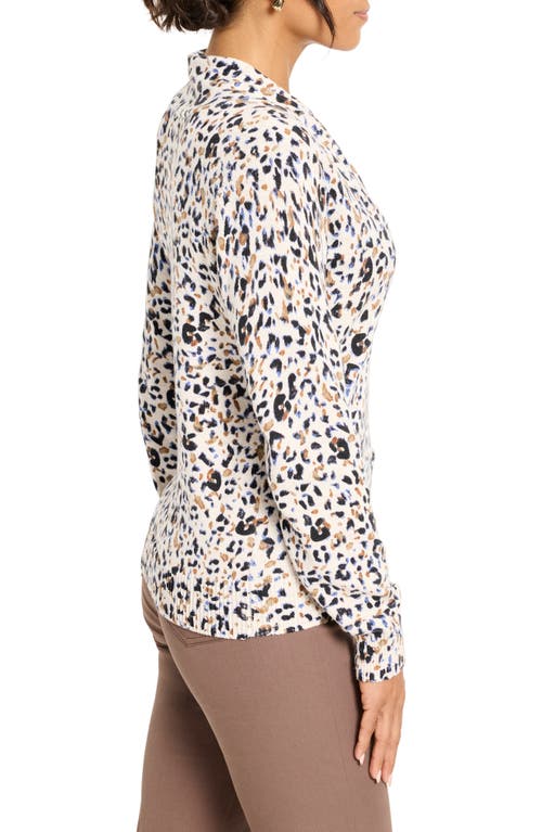 Nic + Zoe Nic+zoe Cheetah Spot V-neck Cotton Blend Sweater In Multi