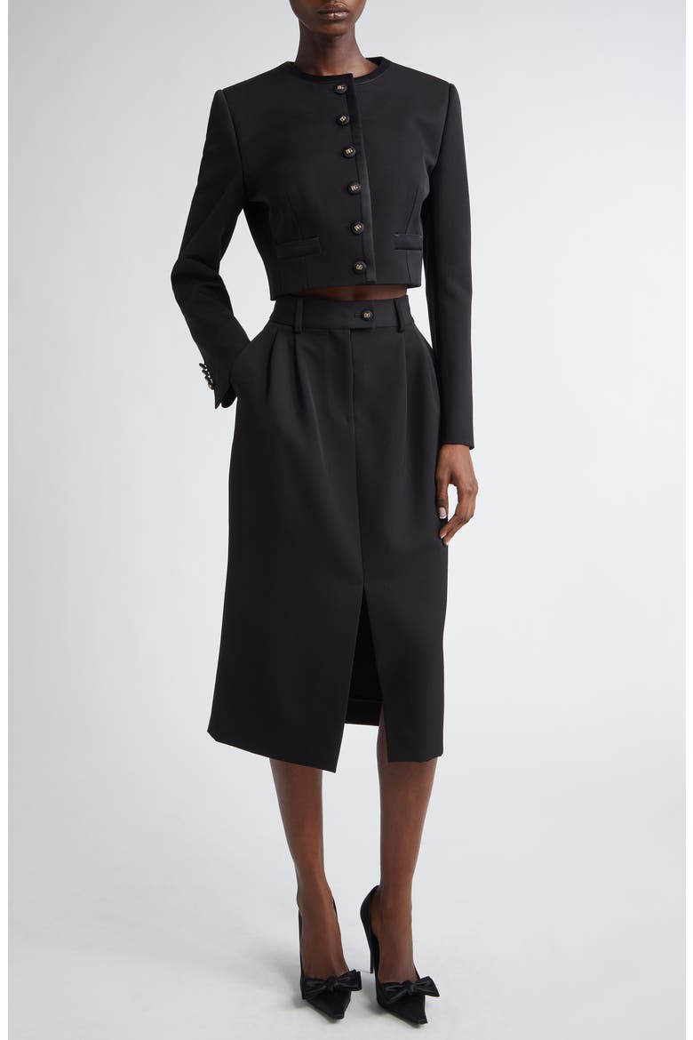 Pleated Virgin Wool Pencil Skirt, Alternate, color, N0000 NERO