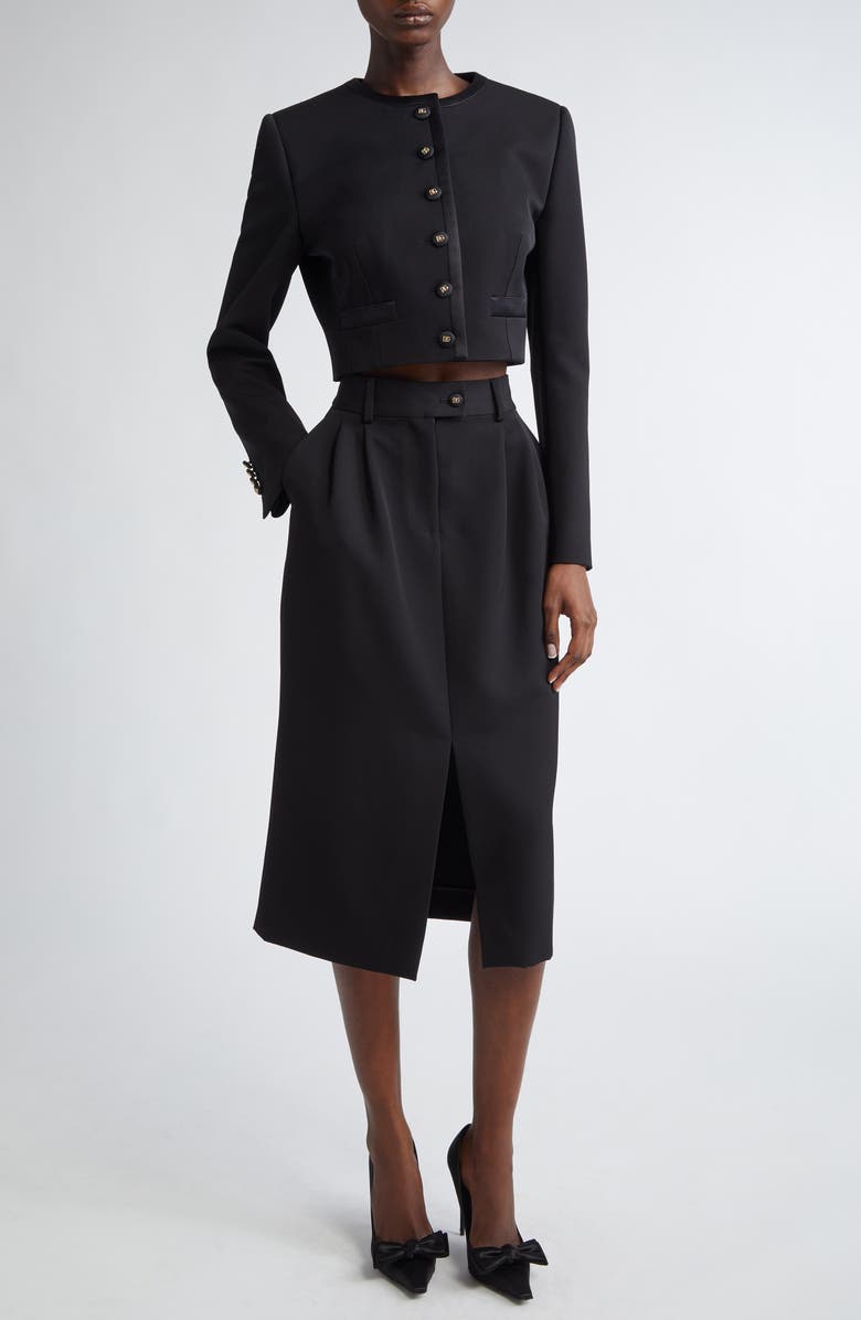 Dolce&Gabbana Pleated Virgin Wool Pencil Skirt, Alternate, color, N0000 Nero