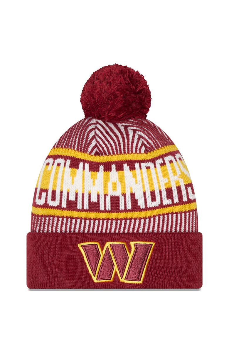 New Era Men's New Era Burgundy Washington Commanders Striped Cuffed Knit Hat with Pom, Main, color,