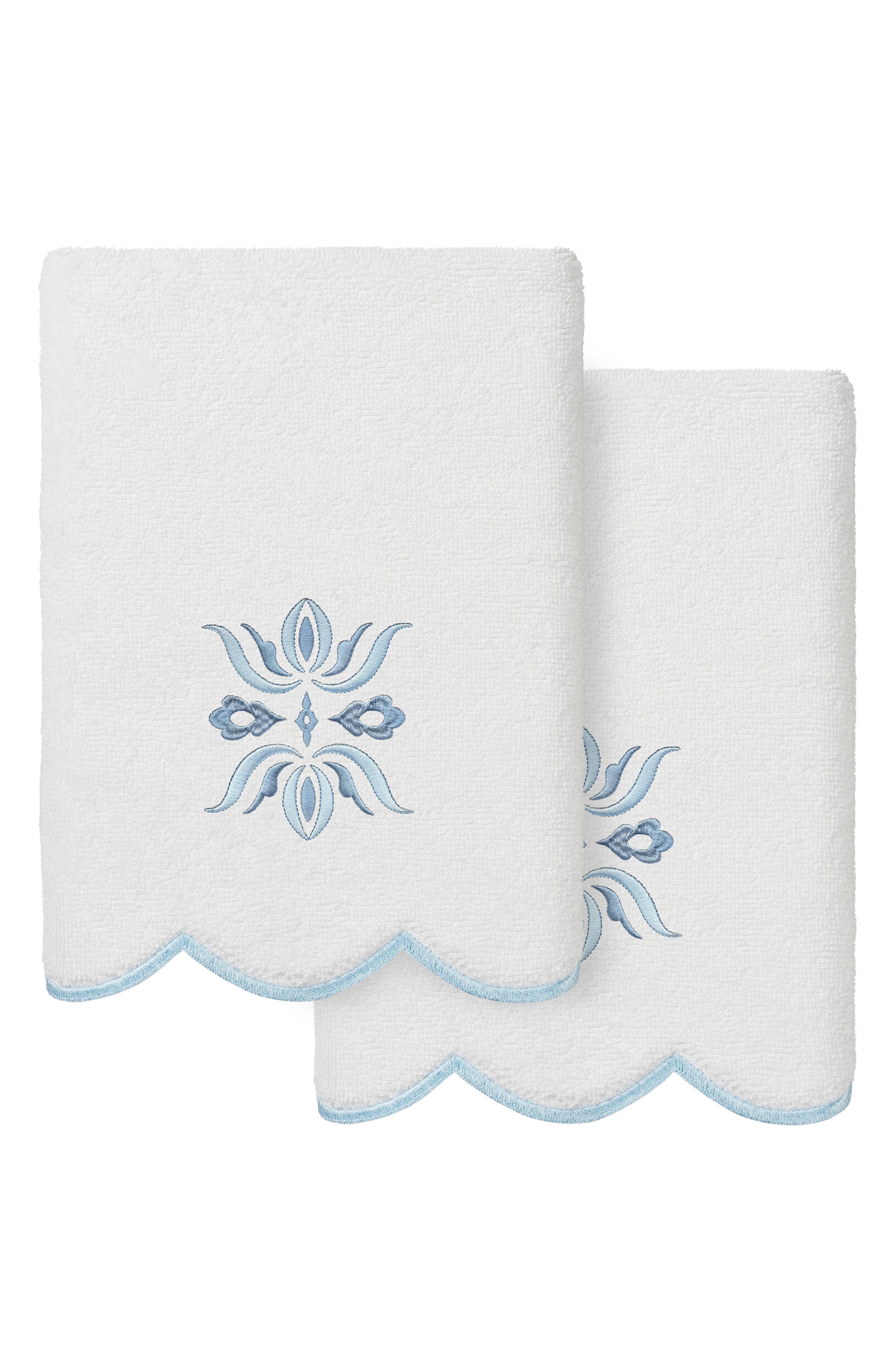 Flower Crest Scalloped Set of 2 Hand Towels