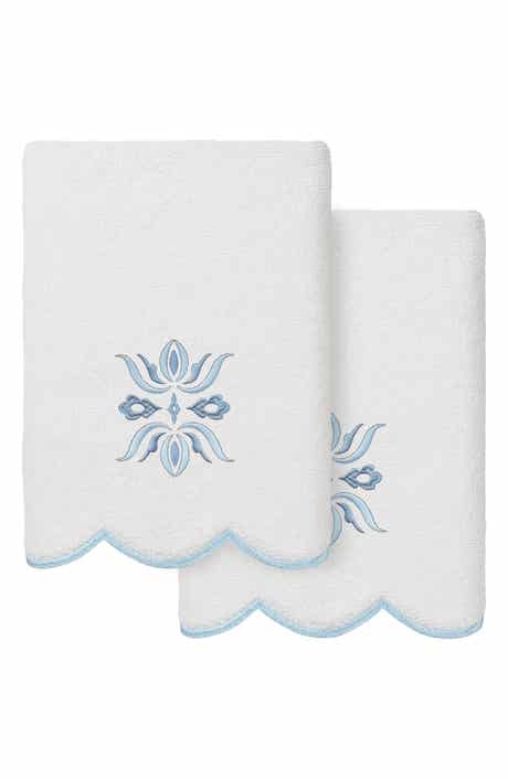 Flower Crest Scalloped Set of 2 Hand Towels