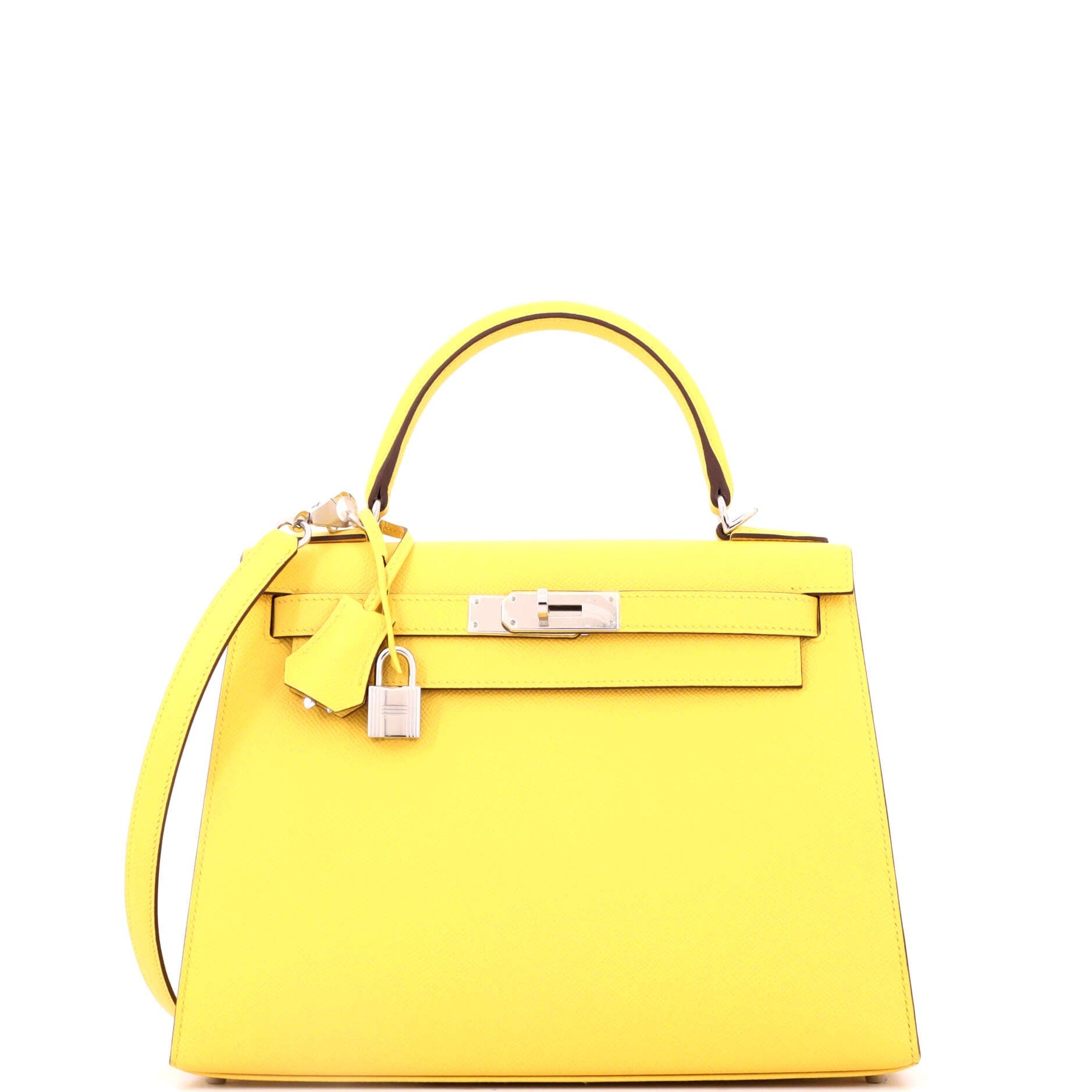 Pre-Owned Hermes Kelly Handbag Yellow Epsom with Palladium Hardware 28, Main, color, Jaune De Naples