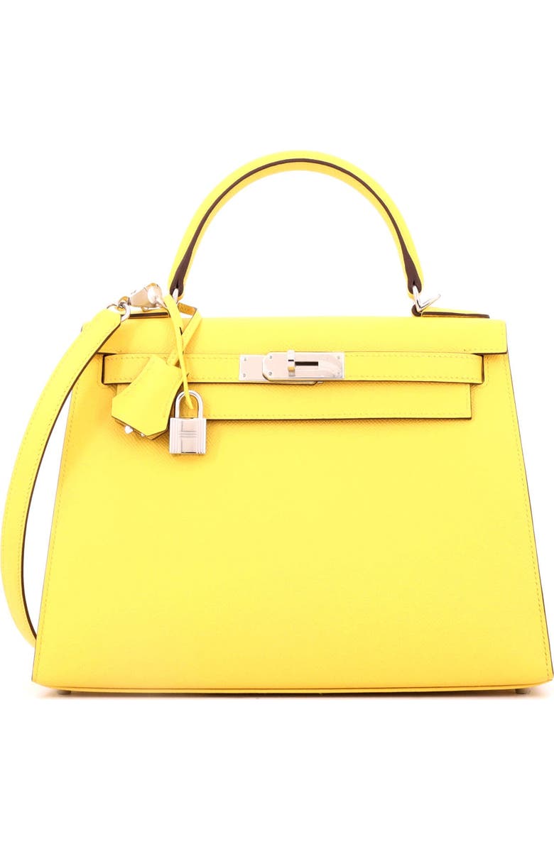 Pre-Owned Hermes Kelly Handbag Yellow Epsom with Palladium Hardware 28, Main, color, Jaune De Naples