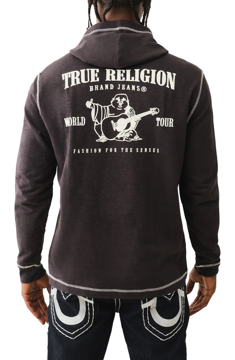 True Religion Flatlock Hooded Long Sleeve Henley T-Shirt, Alternate, color,