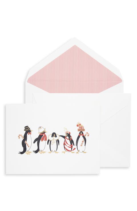 Set of 10 Holiday Penguins Greeting Cards & Envelopes