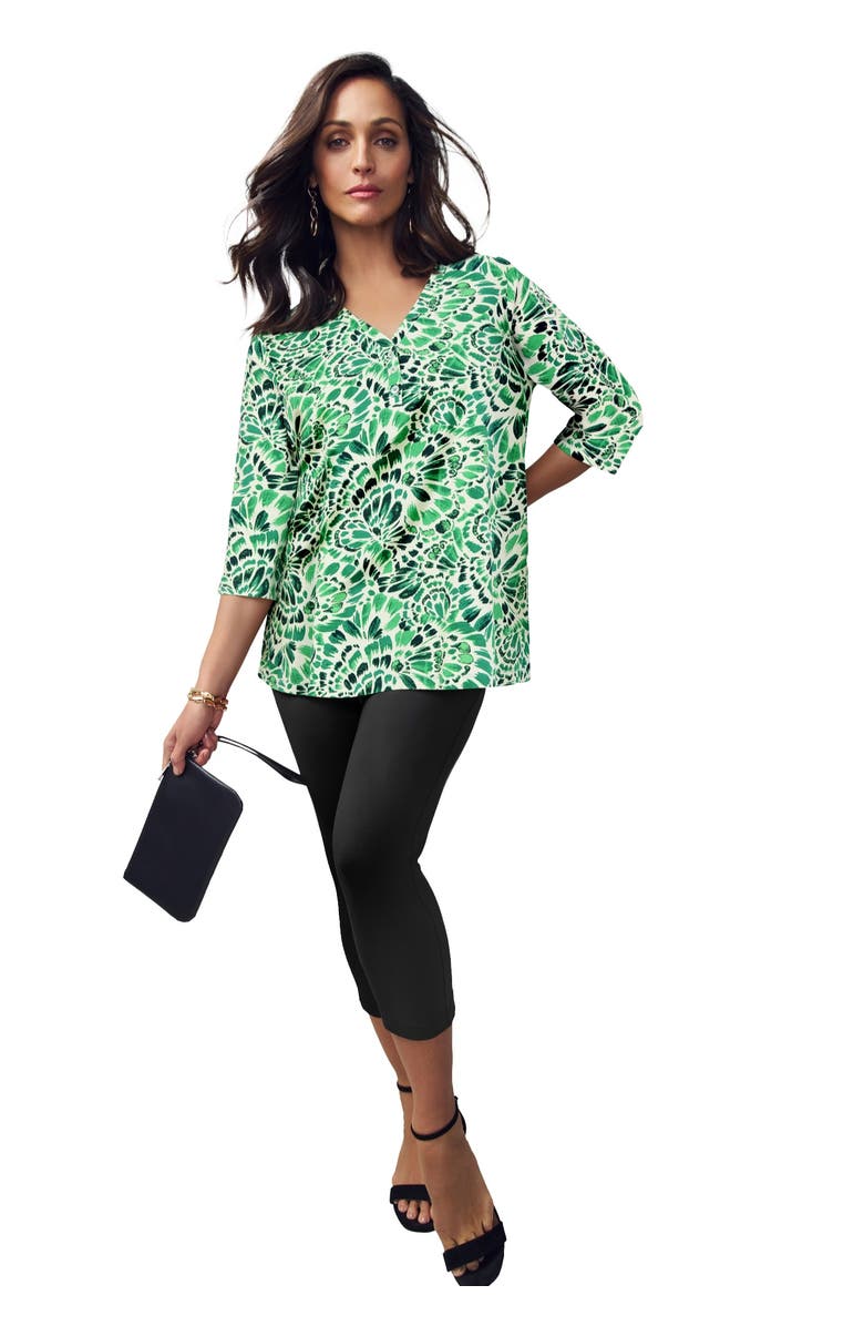 Jessica London Stretch Cotton Henley Top, Main, color, Green Feather