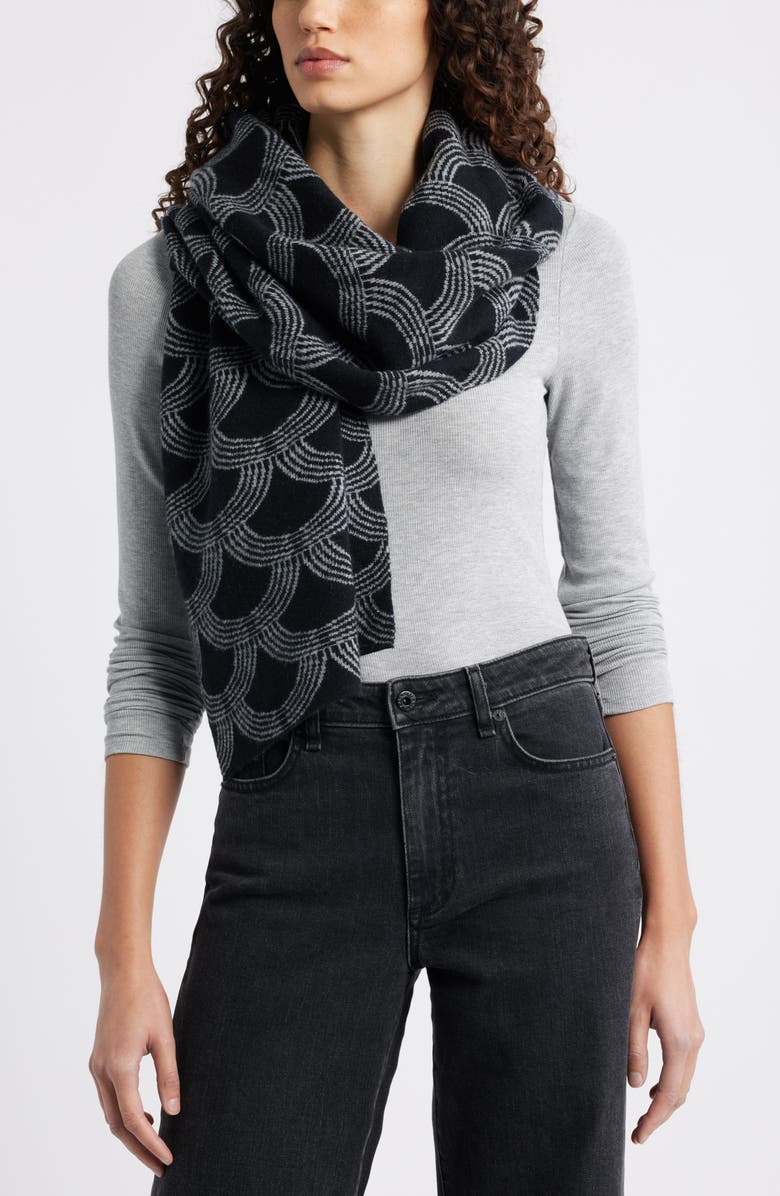 Nordstrom Print Wool & Cashmere Scarf, Main, color, Black Grey Combo
