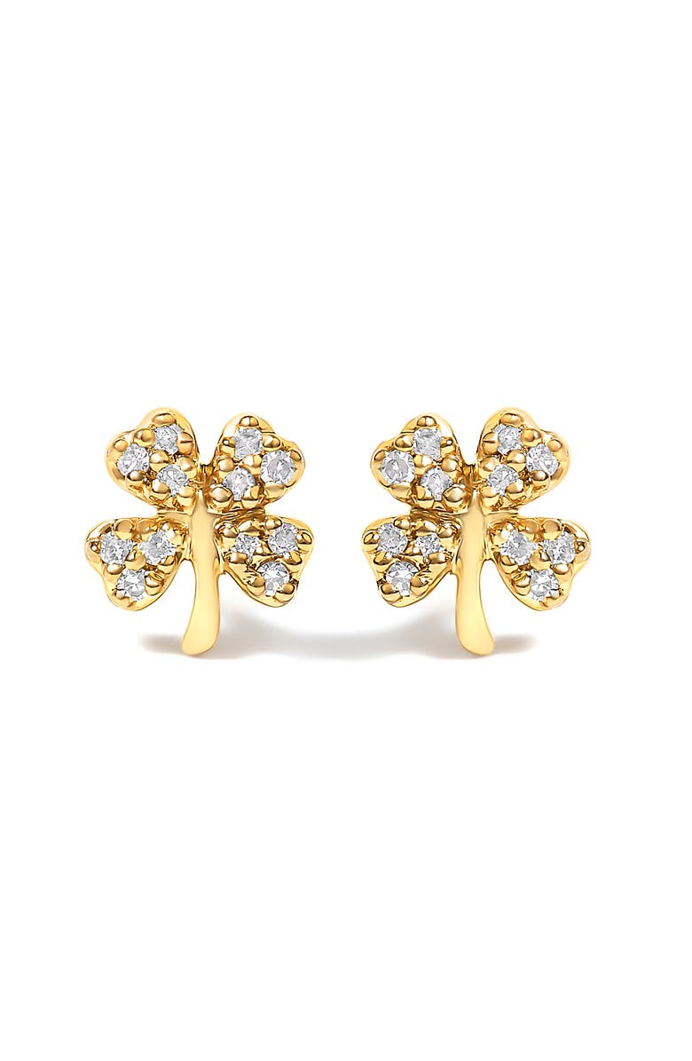 Haus of Brilliance 10K Yellow Gold Diamond Accent 4 Leaf Clover Stud Earrings, Main, color, Yellow