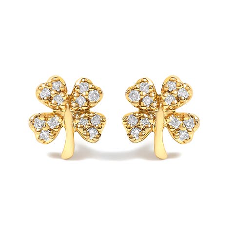 10K Yellow Gold Diamond Accent 4 Leaf Clover Stud Earrings