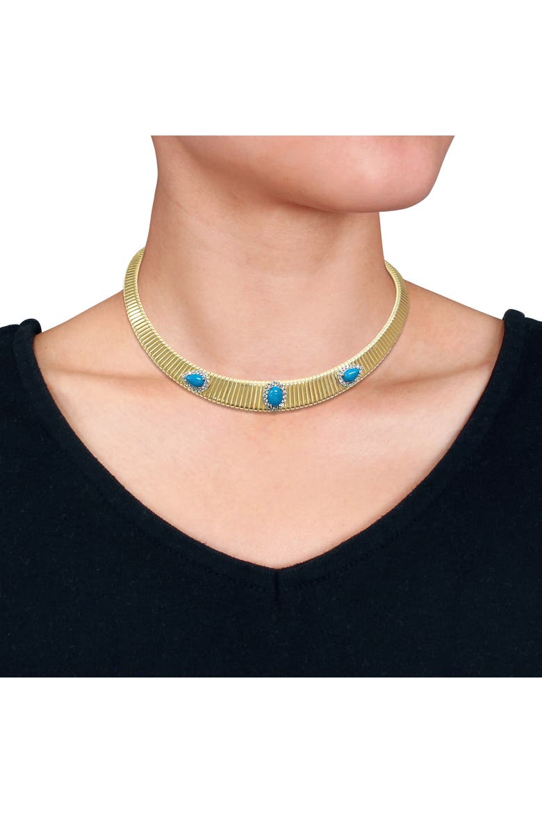 Stone & Cubic Zirconia Omega Necklace, Alternate, color, Turquoise