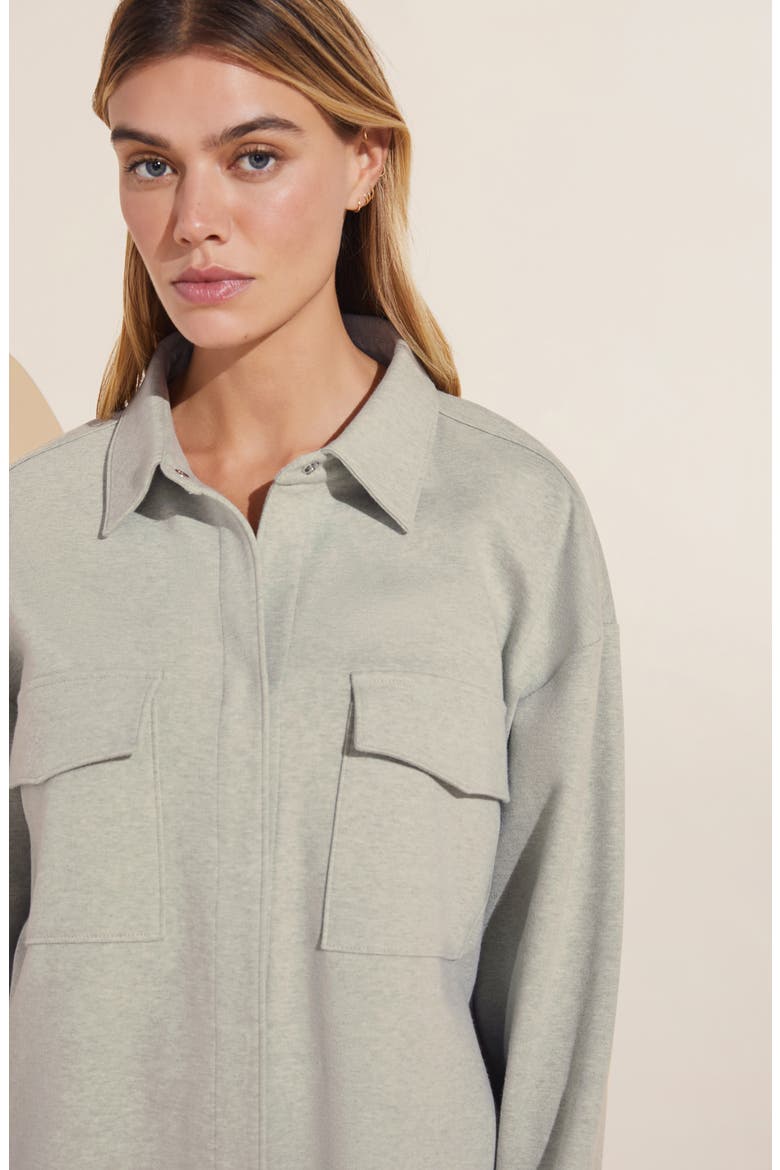Luxe Sweats Stretch Cotton Snap Shacket, Alternate, color, BOTANICAL ZEN GREEN
