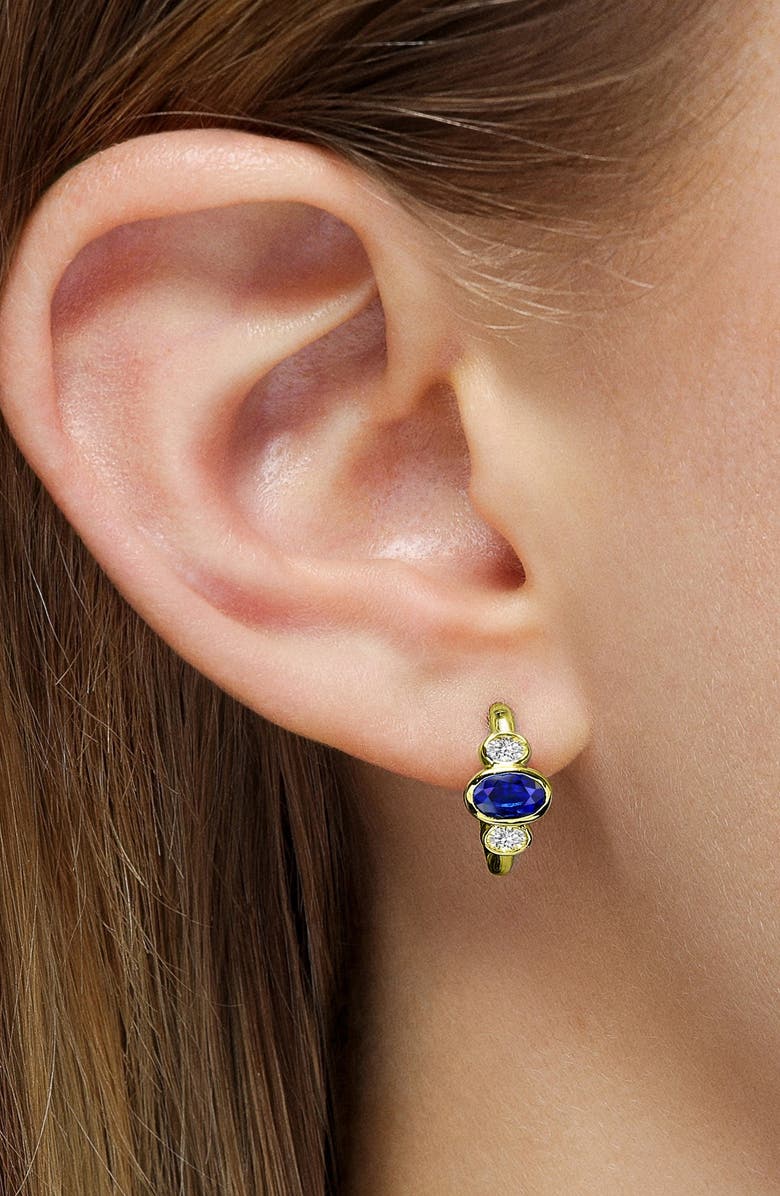 Mark Henry Three Stone Oval Cut Sapphire
Diamond Huggie Hoop Earrings, Alternate, color, Sapphire