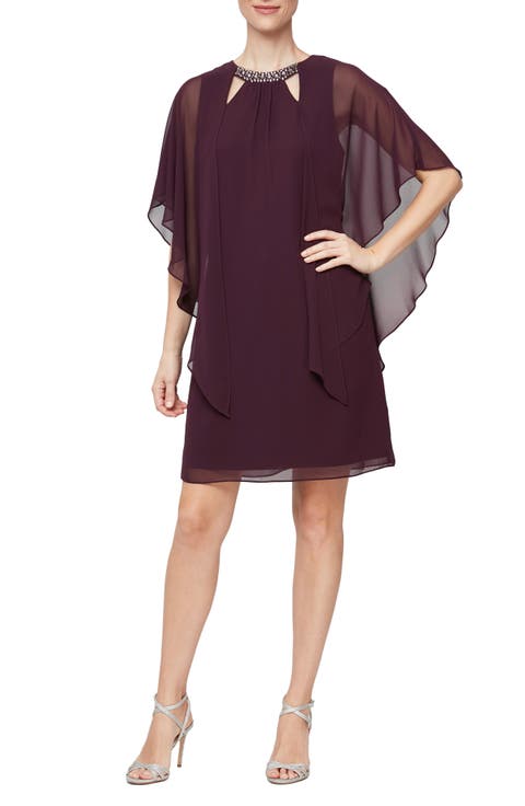 Jewel Chiffon Overlay Shift Dress