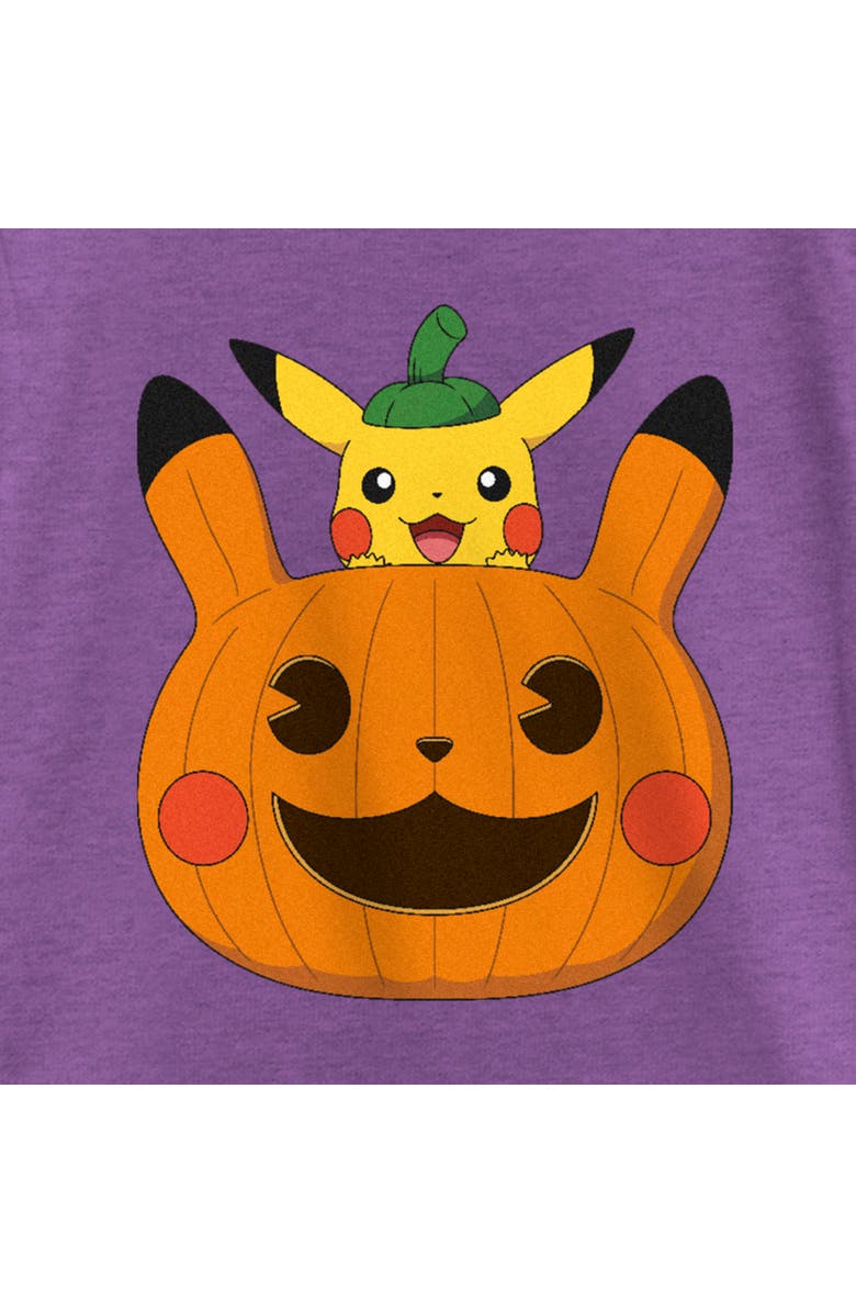 POKEMON Girl's Pokemon Halloween Pikachu Jack-O'-Lantern Graphic T-Shirt, Alternate, color, Purple Berry