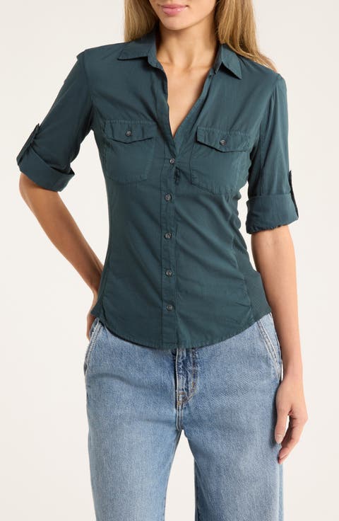 Three-Quarter Sleeve Button-Up Shirt