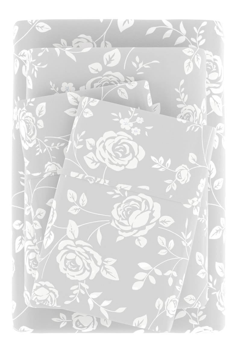 HOME SPUN Premium Ultra Soft Rose Gray Pattern 4-Piece Bed Sheet Set, Alternate, color, LIGHT GRAY