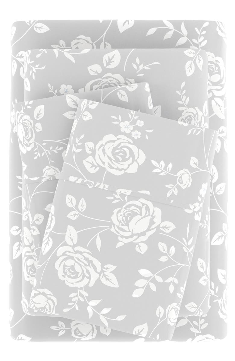 HOMESPUN HOME SPUN Premium Ultra Soft Rose Gray Pattern 4-Piece Bed Sheet Set, Alternate, color, Light Gray