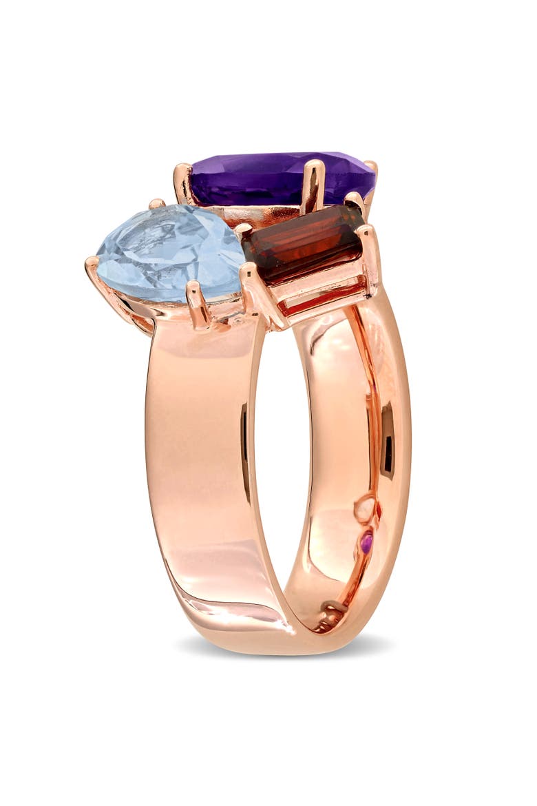 Gemstone 3-Stone Open Ring Rose-Plated Silver, Alternate, color, Amethyst