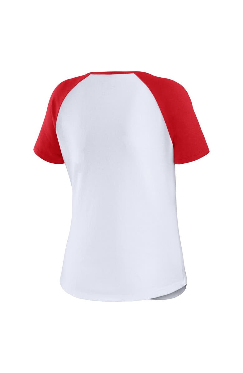 WEAR by Erin Andrews Women's WEAR by Erin Andrews White/Red Los Angeles Angels Henley Raglan T-Shirt, Alternate, color, 