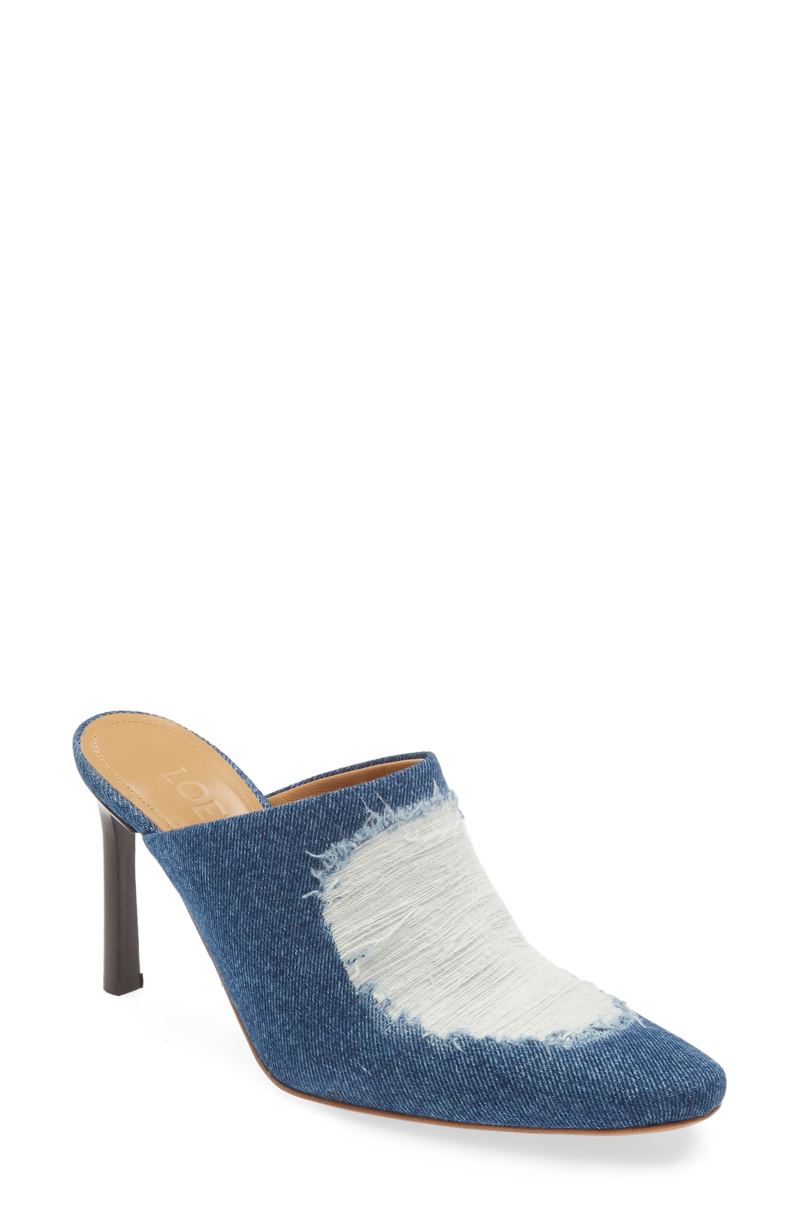 Ripped Denim Mule, Main, color, WASHED DENIM