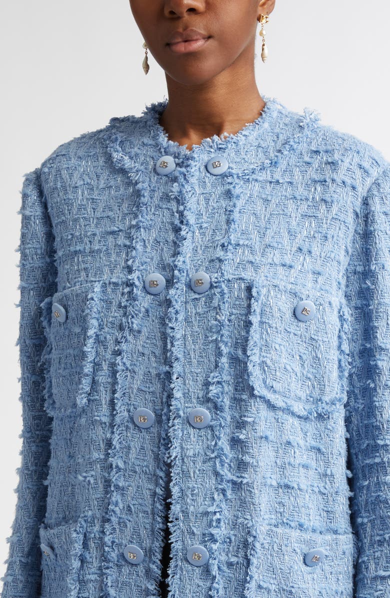 Dolce&Gabbana Fringe Tweed Collarless Jacket, Alternate, color, 