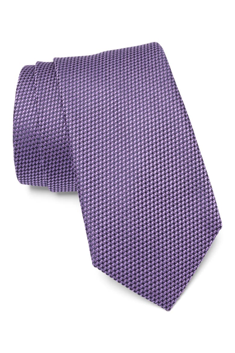Micro Houndstooth Silk Tie, Main, color, LILAC