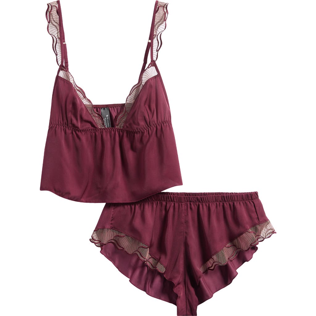 Bluebella Marabel Embroidered Trim Satin Camisole & Shorts Set In Burgundy