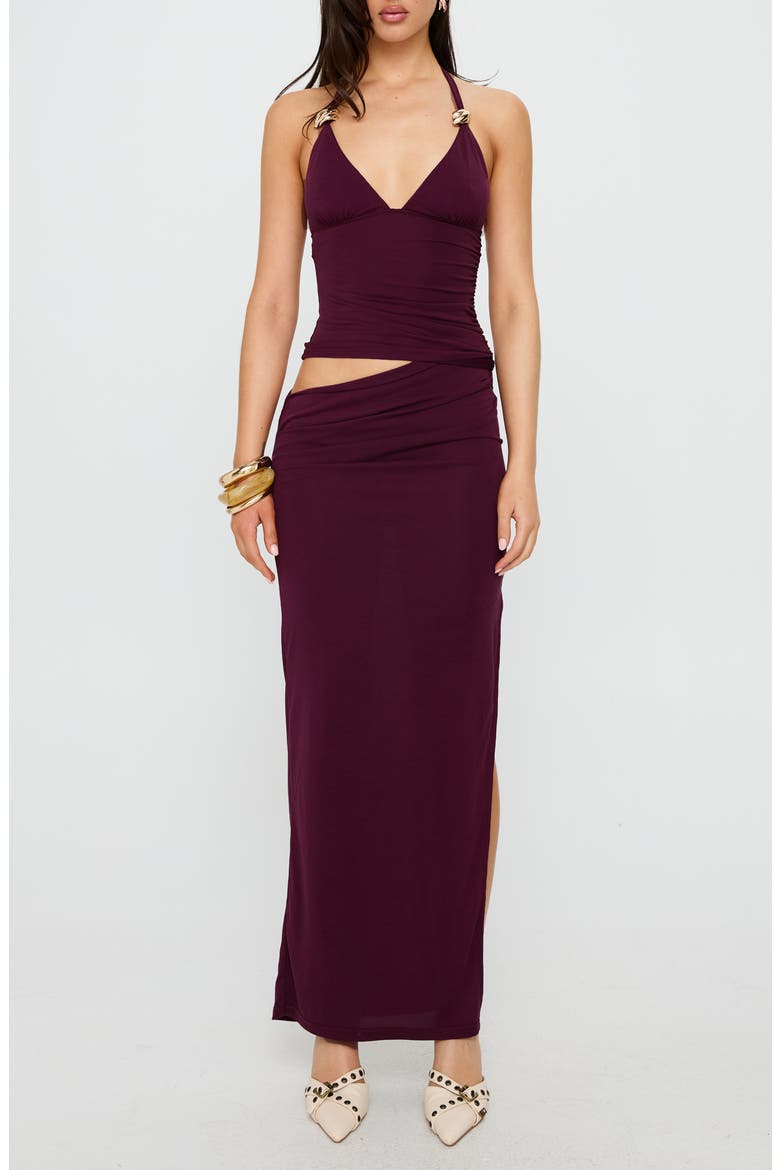 Imeraldia Cutout Halter Maxi Dress, Main, color, CURRANT