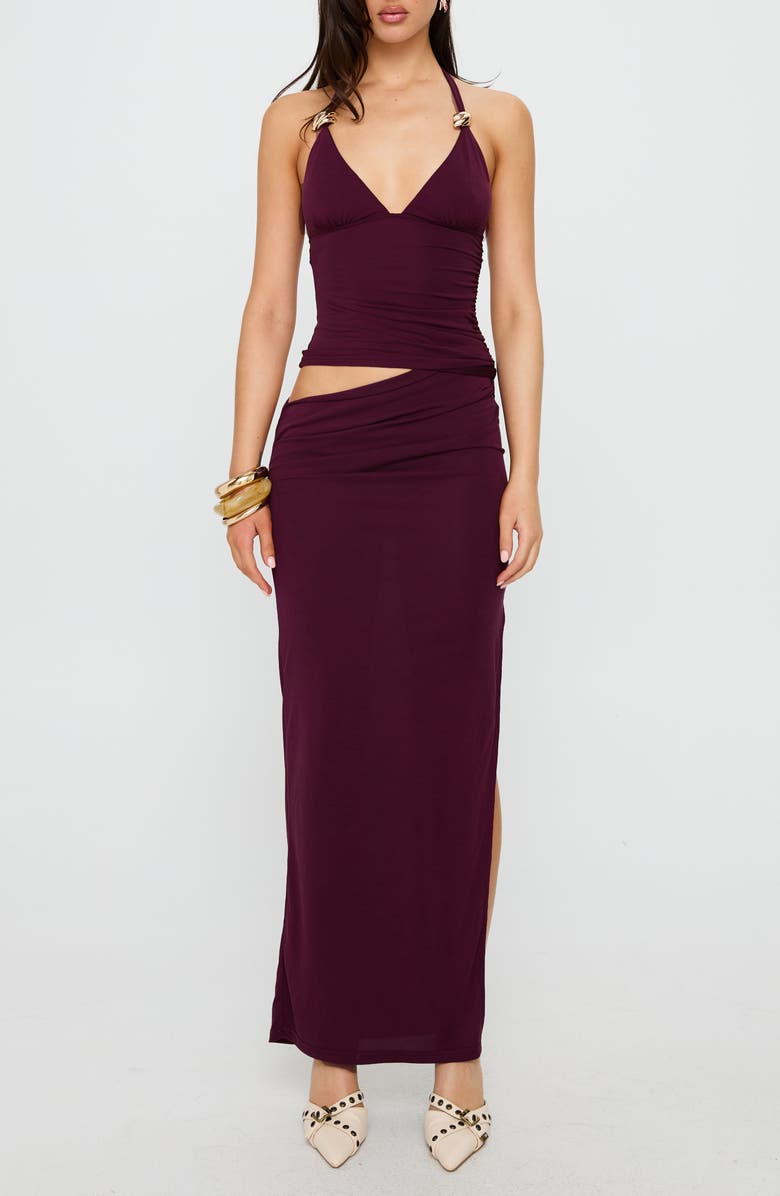 Princess Polly Imeraldia Cutout Halter Maxi Dress, Main, color, Currant